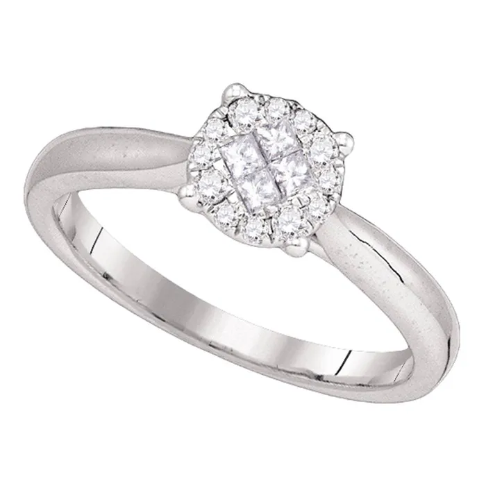 14kt White Gold Womens Princess Round Diamond Soleil Cluster Bridal Wedding Engagement Ring 14 Cttw mayamila Rings 14kt White Gold Womens Princess Round Diamond Soleil Cluster Bridal Wedding Engagement Ring 14 Cttw mayamila Rings