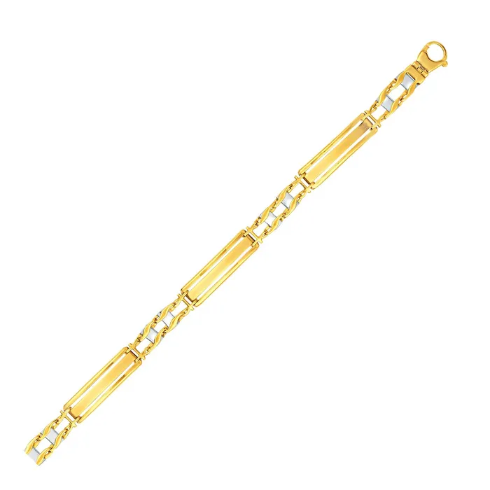 Bracelets MayaMila 14k TwoTone Gold Fancy Bar Style Mens Bracelet with Curved Connectors Bracelets MayaMila 14k TwoTone Gold Fancy Bar Style Mens Bracelet with Curved Connectors