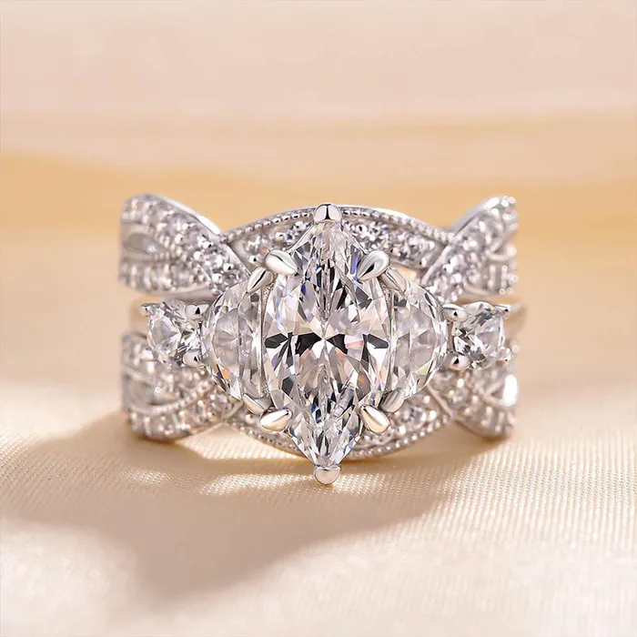 Marquise Cut Bridal Set Ring Enhancer in Sterling Silver shine of diamond Rings Marquise Cut Bridal Set Ring Enhancer in Sterling Silver shine of diamond Rings
