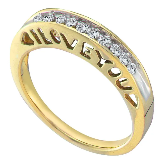 mayamila 10kt Yellow Gold Womens Round Diamond I Love You Band 15 Cttw Rings mayamila 10kt Yellow Gold Womens Round Diamond I Love You Band 15 Cttw Rings
