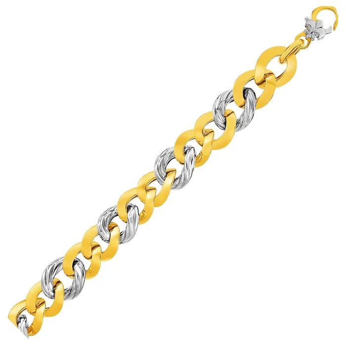 MayaMila 14k TwoTone Yellow and White Gold Textured Oval Bracelet Bracelets MayaMila 14k TwoTone Yellow and White Gold Textured Oval Bracelet Bracelets