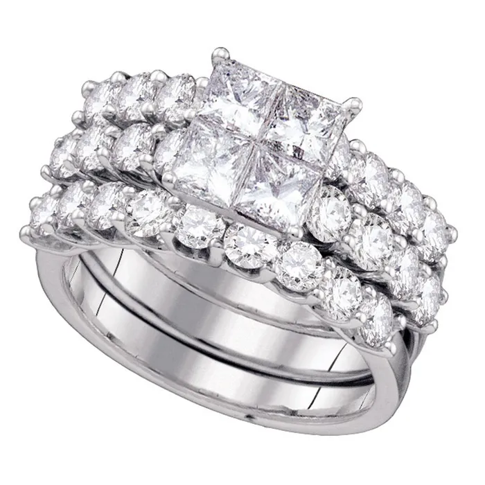 mayamila 14kt White Gold Womens Princess Diamond 3Piece Bridal Wedding Engagement Ring Band Set 400 Cttw Rings mayamila 14kt White Gold Womens Princess Diamond 3Piece Bridal Wedding Engagement Ring Band Set 400 Cttw Rings