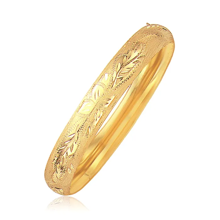 MayaMila Classic Floral Carved Bangle in 14k Yellow Gold 100mm Bracelets MayaMila Classic Floral Carved Bangle in 14k Yellow Gold 100mm Bracelets