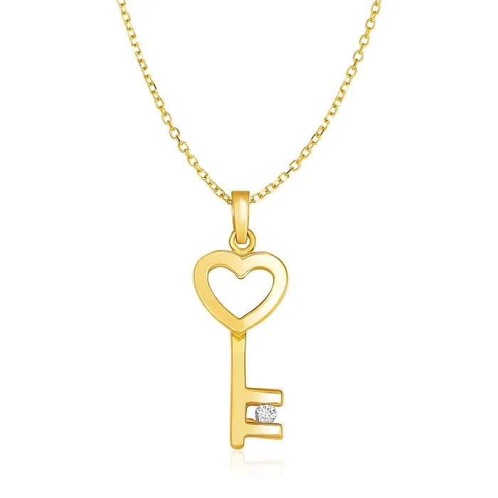 MayaMila Necklaces 14k Yellow Gold Necklace with Gold and Diamond Heart Key Pendant MayaMila Necklaces 14k Yellow Gold Necklace with Gold and Diamond Heart Key Pendant