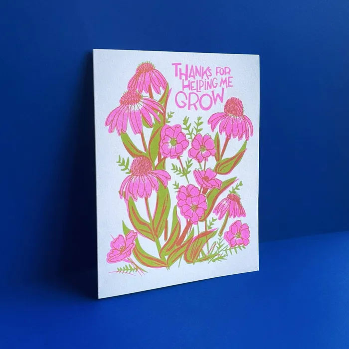 Pier Six Press Earrings Thanks Growth Parent Mentor Risograph Card