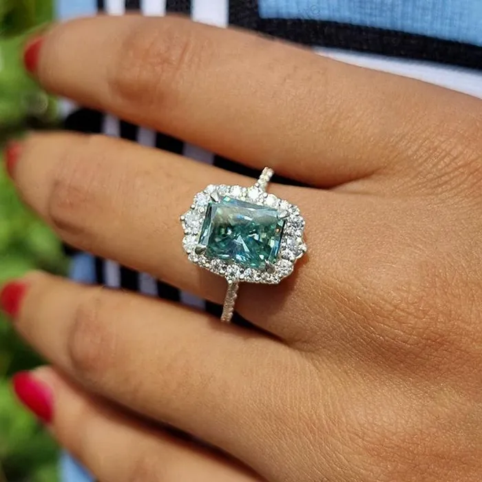 Rings Gorgeous Cyan Blue Radiant Cut Sterling Silver Engagement Ring shine of diamond Rings Gorgeous Cyan Blue Radiant Cut Sterling Silver Engagement Ring shine of diamond