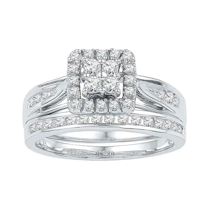 Rings mayamila 10kt White Gold Womens Round Diamond Square Cluster Bridal Wedding Engagement Ring Band Set 112 Cttw Rings mayamila 10kt White Gold Womens Round Diamond Square Cluster Bridal Wedding Engagement Ring Band Set 112 Cttw
