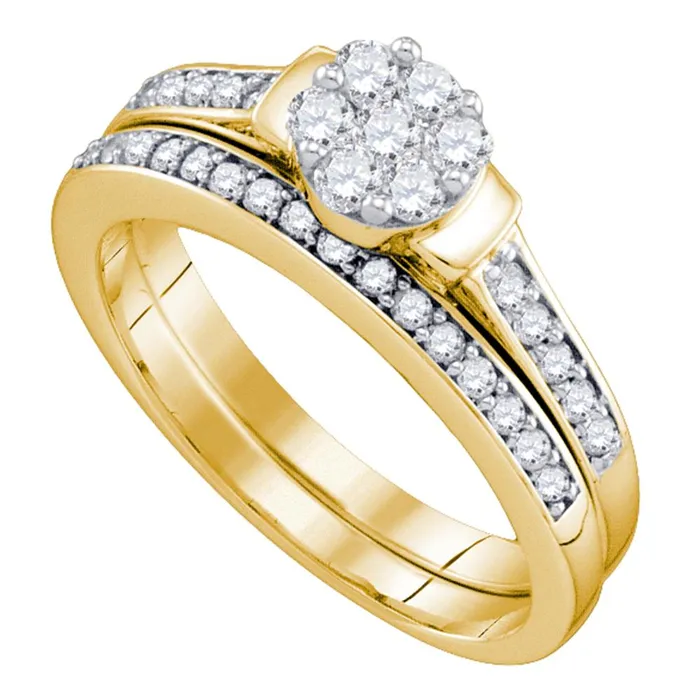 Rings mayamila 10kt Yellow Gold Womens Diamond Cluster Bridal Wedding Engagement Ring Band Set 12 Cttw Rings mayamila 10kt Yellow Gold Womens Diamond Cluster Bridal Wedding Engagement Ring Band Set 12 Cttw