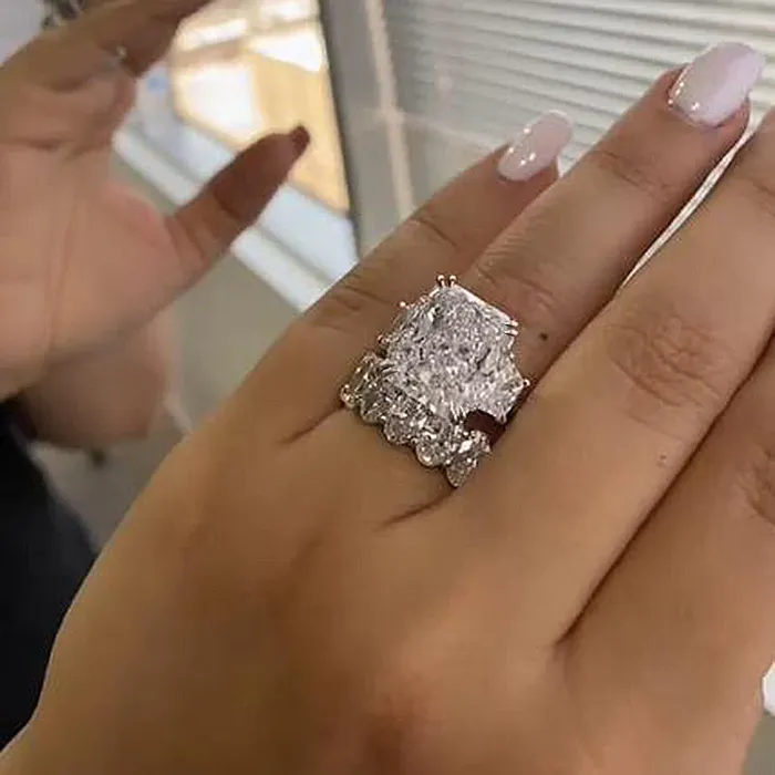 shineofdiamond Stunning Three Stone Radiant Cut Sterling Silver Wedding Bridal Set Rings shineofdiamond Stunning Three Stone Radiant Cut Sterling Silver Wedding Bridal Set Rings