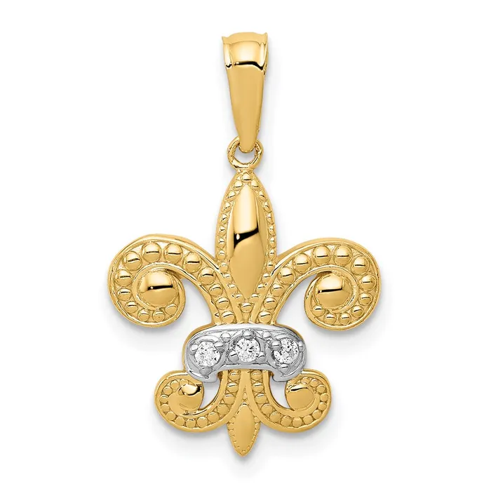 14k Yellow Gold wRhodium Polished Real Diamond Fleur de Lis Pendant Goldia PreStyled Sets 14k Yellow Gold wRhodium Polished Real Diamond Fleur de Lis Pendant Goldia PreStyled Sets