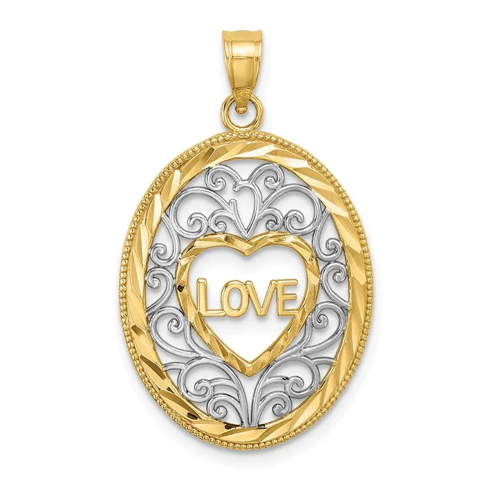 Charm Necklaces 14k Yellow u0026 Rhodium Gold wRhodium LOVE Filigree Accent Oval Charm Goldia Charm Necklaces 14k Yellow u0026 Rhodium Gold wRhodium LOVE Filigree Accent Oval Charm Goldia