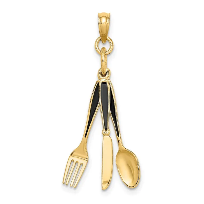 Charm Necklaces Goldia 14k Yellow Gold 3D Enamel Knife Fork Spoon Moveable Charm Charm Necklaces Goldia 14k Yellow Gold 3D Enamel Knife Fork Spoon Moveable Charm