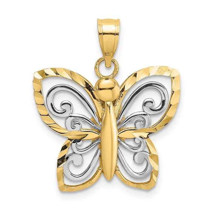 Goldia Charm Necklaces 14k Yellow Rhodium Gold w Rhodium Diamondcut Butterfly Charm Goldia Charm Necklaces 14k Yellow Rhodium Gold w Rhodium Diamondcut Butterfly Charm